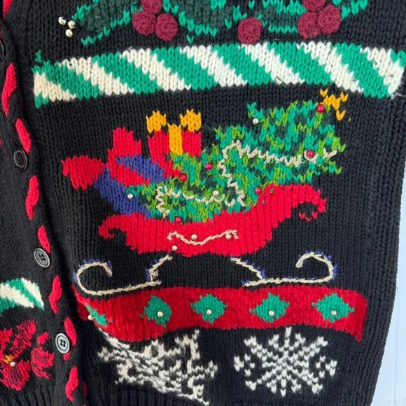 Jennifer MooreV Neck Beaded Novelty Christmas Cardigan Sweater Size Large - Picture 9 of 12